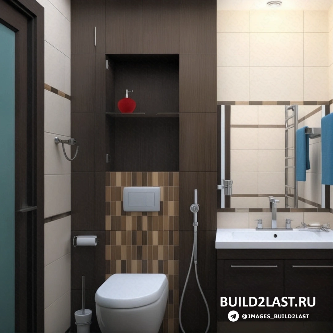 Черная раковина и ванна, натяжной потолок, синий и белый цвет, точечное освещение и керамическая плитка в ванной комнате