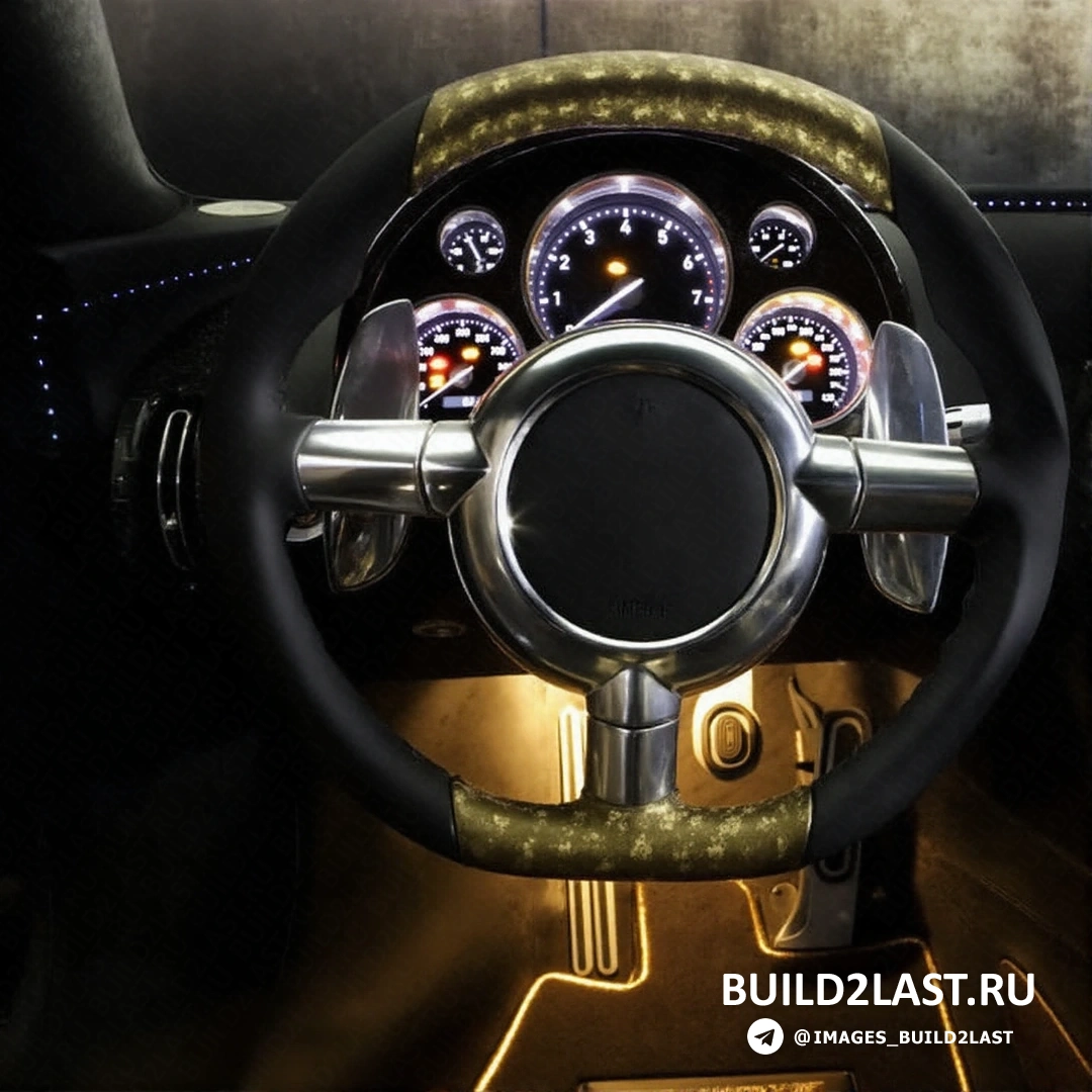 Черный Bugatti Veyron с коричневыми элементами интерьера, вид на салон