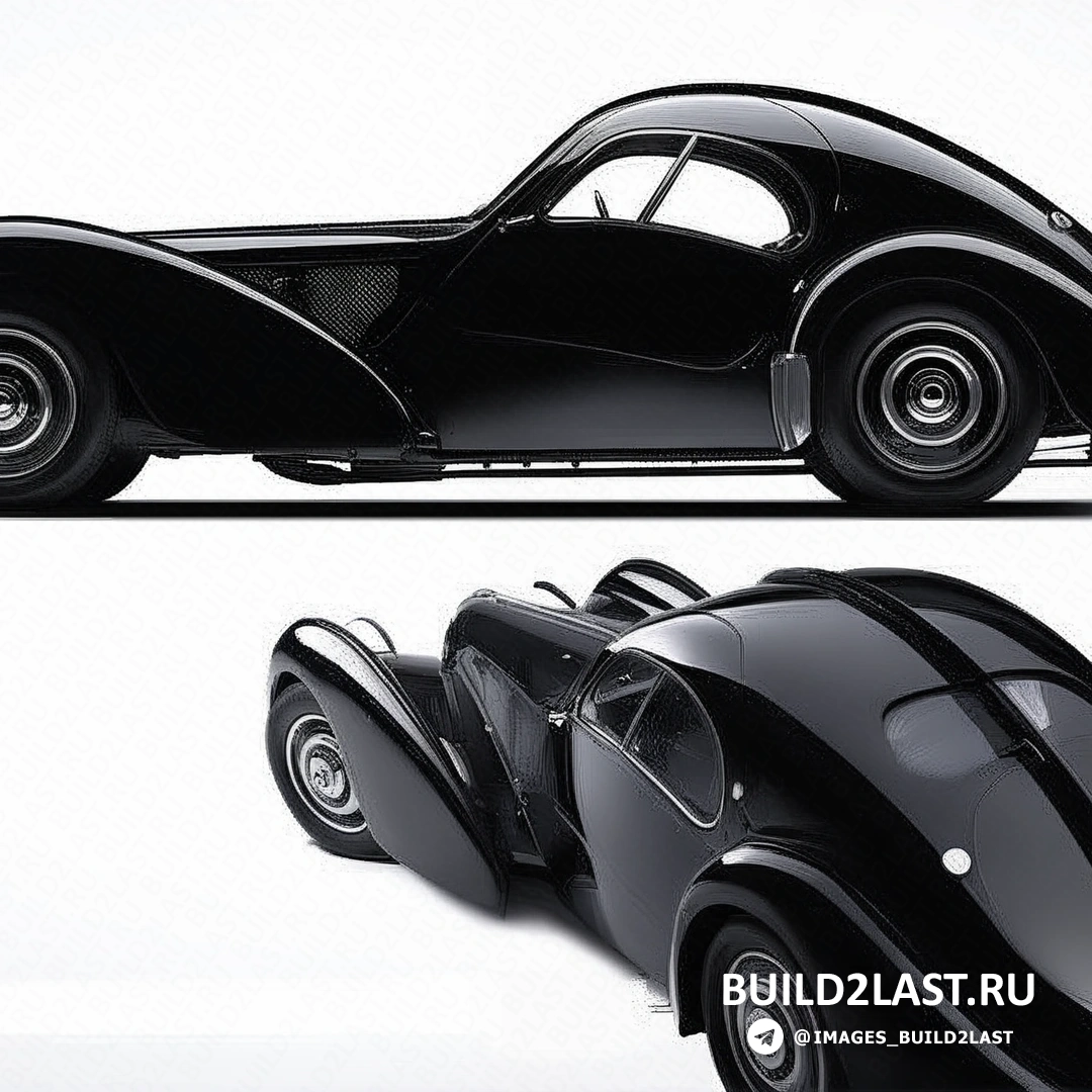 Черный салон автомобиля Bugatti Type 57SC Atlantic с кожаными сиденьями