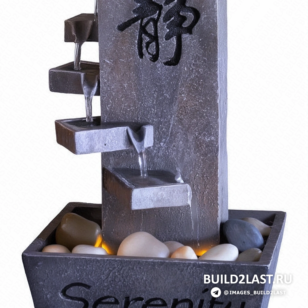 Гармоничное сочетание водного потока и зеленых растений, расположенных в гостиной комнате