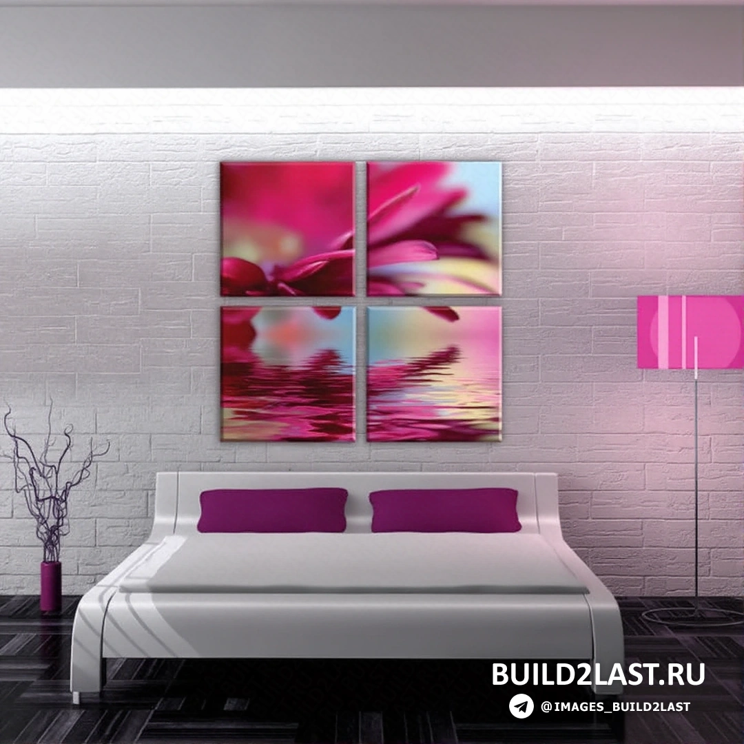 Гостиная с модернистскими элементами и модульными картинами