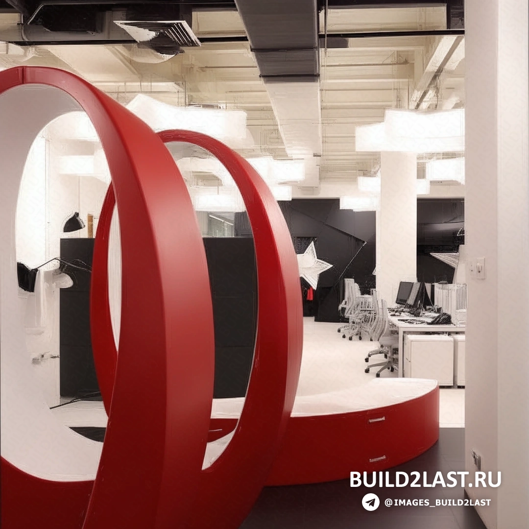 Интерьер офиса Leo Burnett в Москве с подвесными светильниками и торшерами, дизайнерской мебелью и декоративными покрытиями, выполненный в белом, красном и черном цветах.