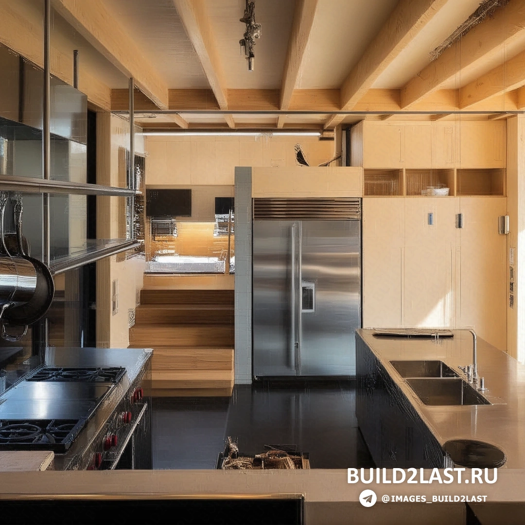 Интерьер с деревянными элементами и большим камином, создающим теплую атмосферу в жилом пространстве