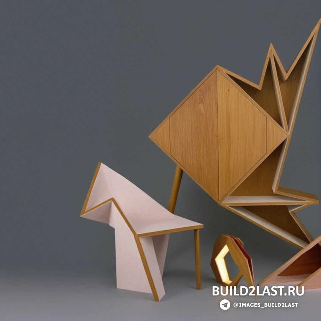 Изображение кресла с геометричными формами, выполненного в стиле коллекции "Oru series" дизайнера Aljoud Lootah