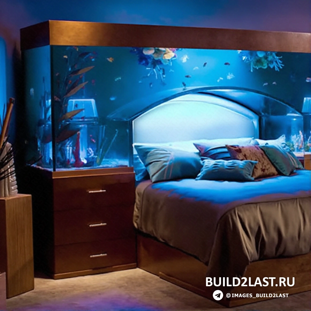 Кабинет с аквариумом, картинами, белыми и коричневыми элементами, подвесные светильники