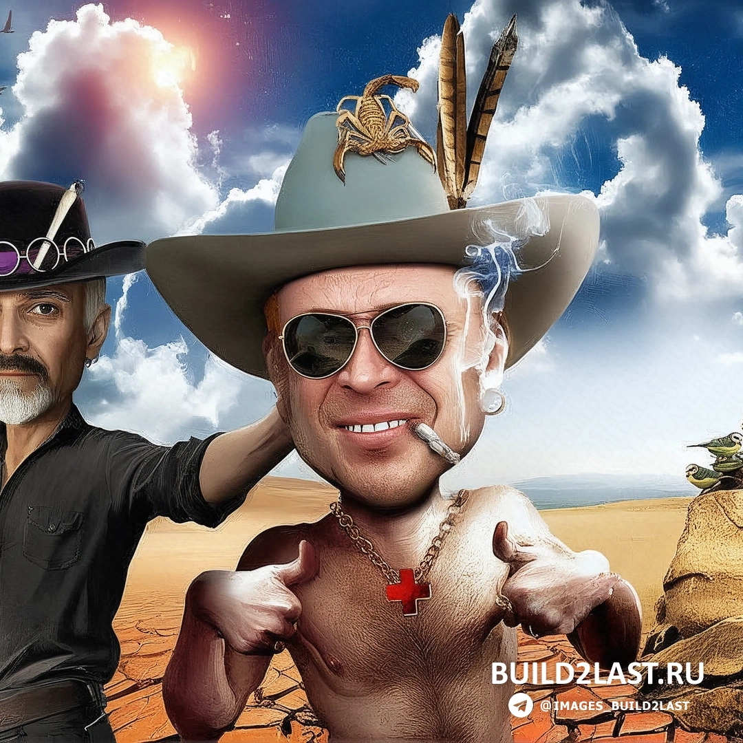 Карикатура на музыканта с гитарой и эксцентричным костюмом, весело играющего на сцене