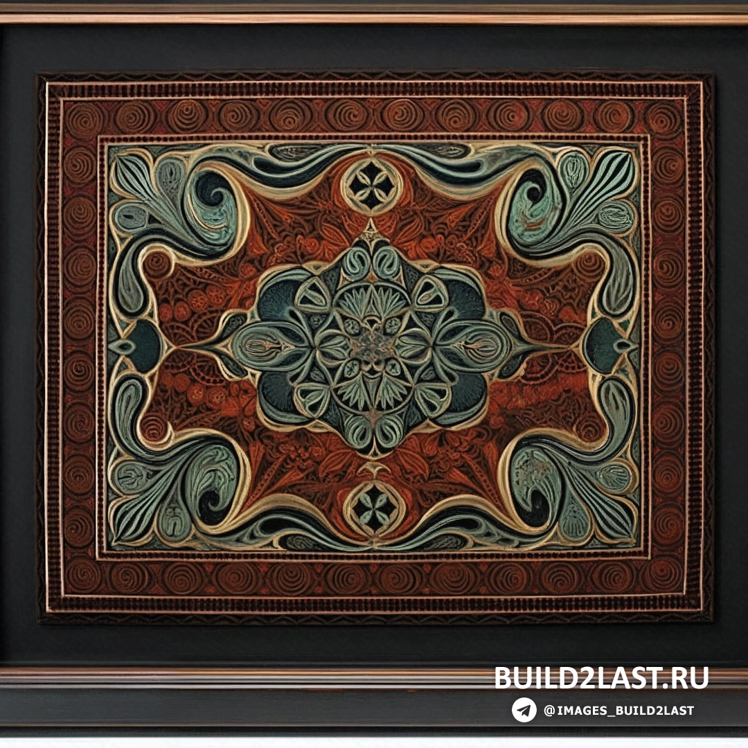 Ковер, выполненный в технике квиллинг с яркими витками бумаги и плавными линиями