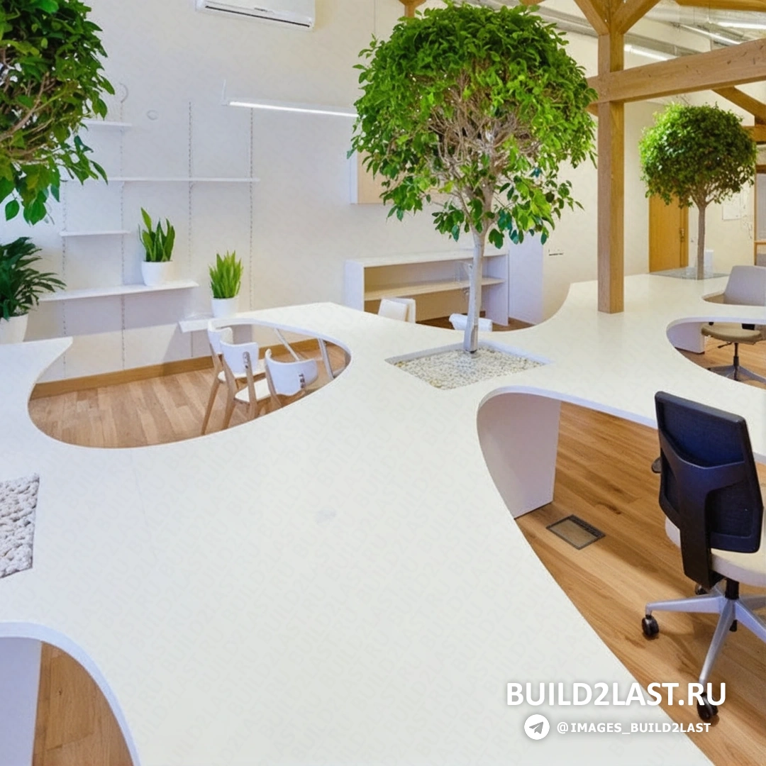 Общий вид офисного пространства Binarium с высокими потолками и природными элементами
