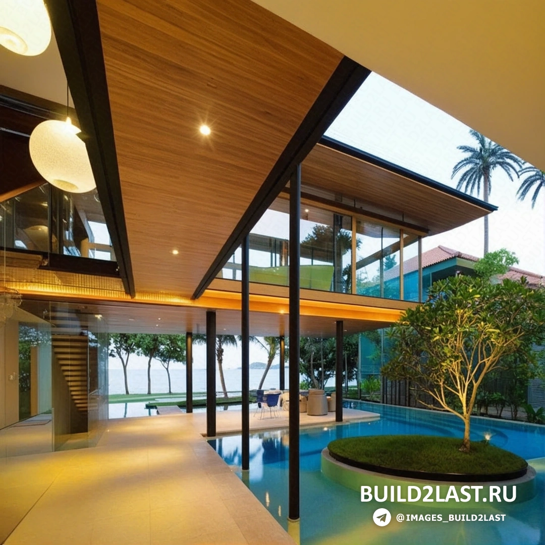 Площадка для отдыха с деревянными элементами и зоной для барбекю