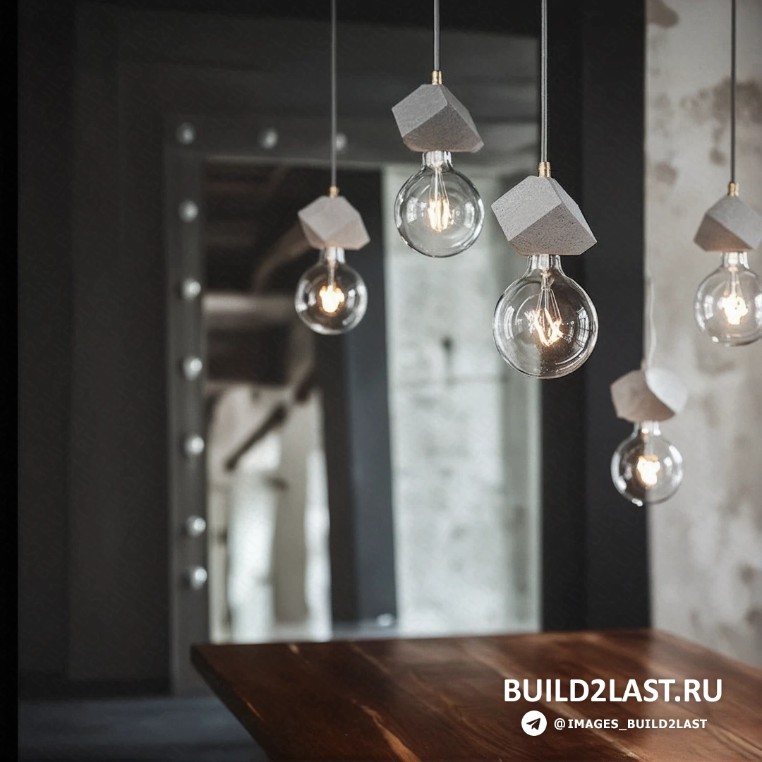 Подвесной светильник из бетона в сером и белом цветах, стиль лофт с кирпичной стеной