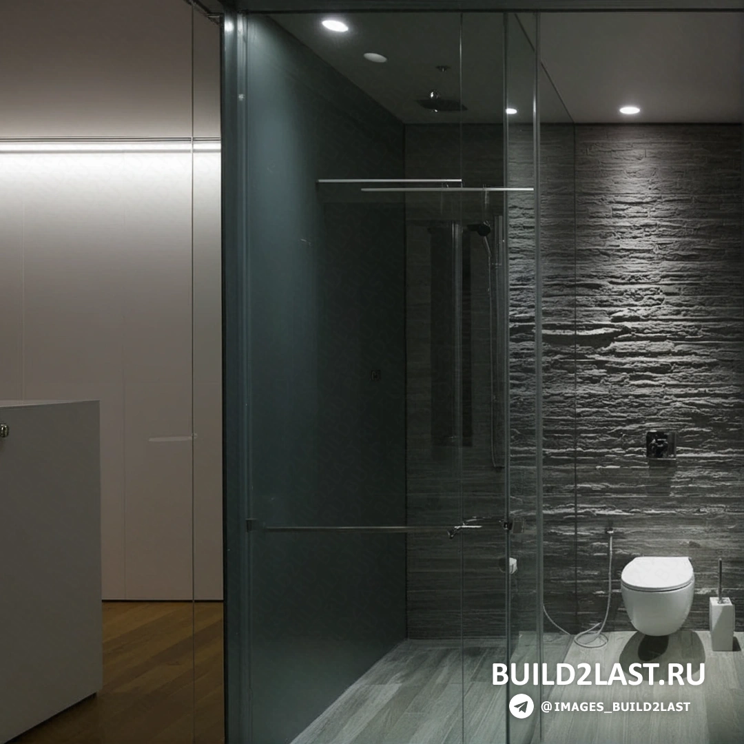 Современная ванная с панорамным остеклением, стеклянными и каменными элементами в белых и бежевых тонах в Тель-Авиве