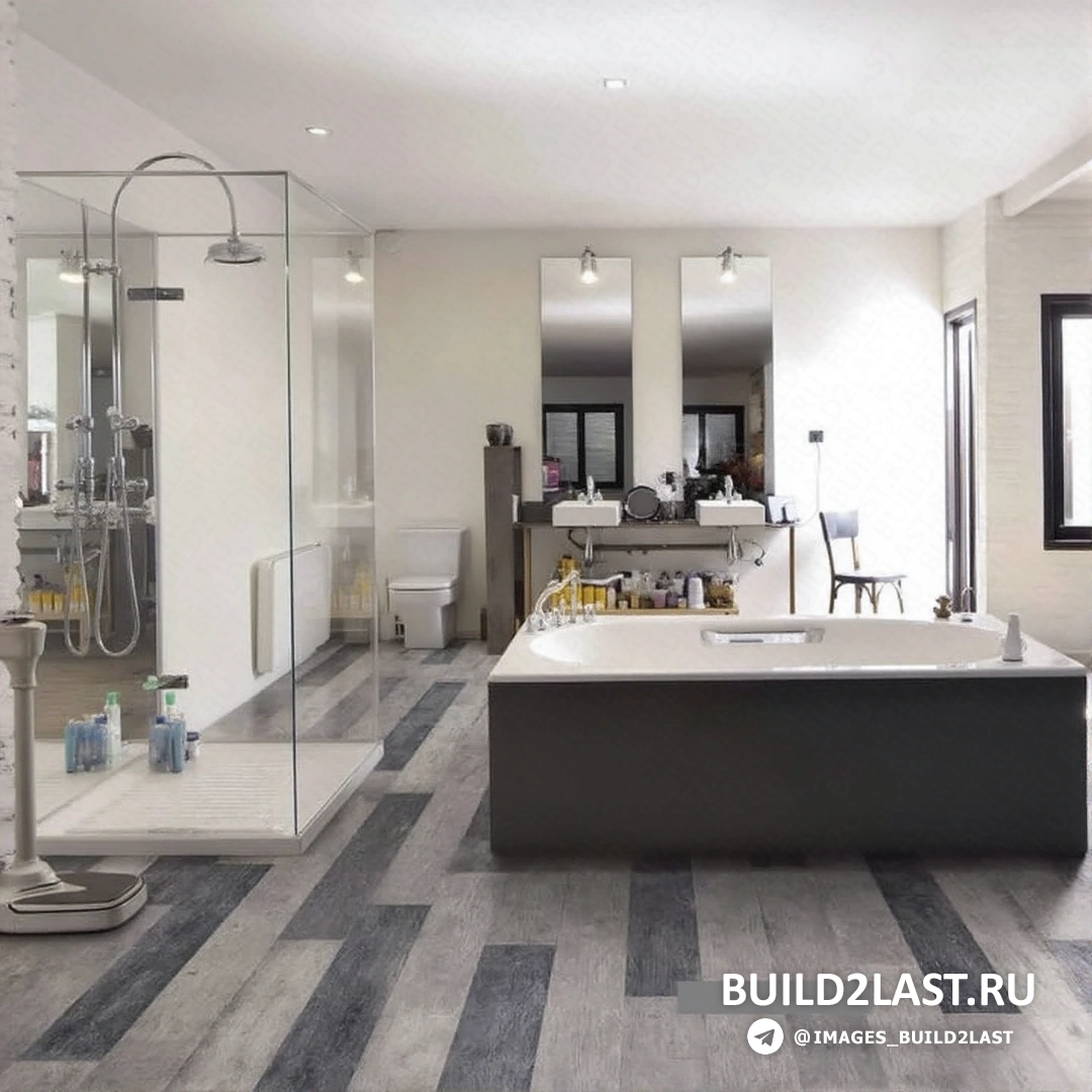 Современная ванная в белых тонах с зеркалами и сантехникой