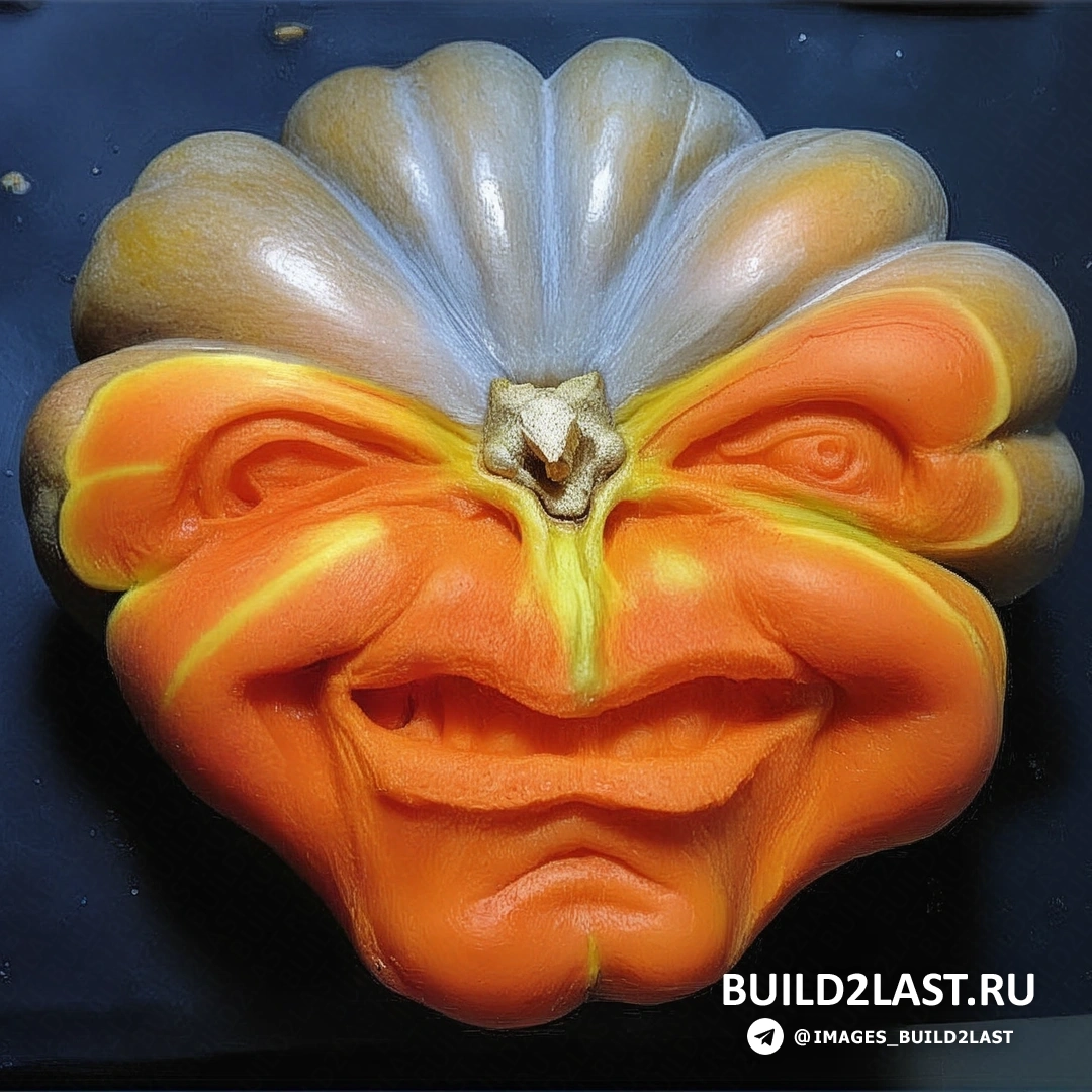 Тыква с черными глазами и мрачными узорами, стоящая в темном углу комнаты