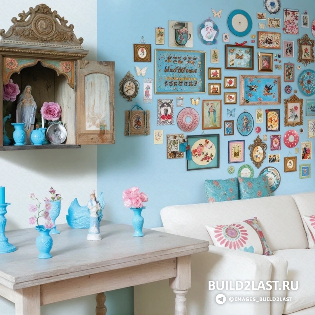 Яркая гостиная с торшерами, декоративными подушками и статуэтками в стиле бохо